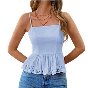 SHEIN Baby Blue Peplum Eyelet Lace Cami Women's Size M